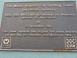 The dedication plaque for Fire Service lookout