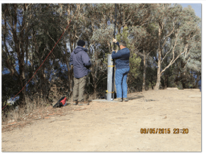 Andrew setting up squid pole in the wind