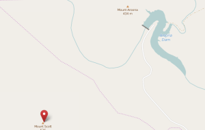 Mount Scott in relation to Aroona Dam which is the water supply for Leigh Creek courtesy Google Maps