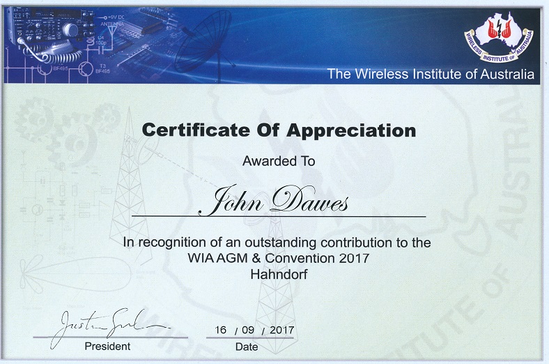 WIA Certificate of Appreciation