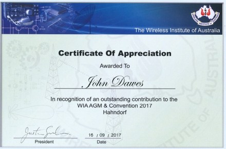 WIA Certificate of Appreciation