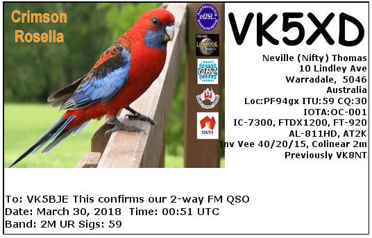 VK5XD qsl